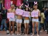 กลุ่มสิทธิสัตว์เดินรณรงค์ต่อต้านการสวมใส่เสื้อผ้าที่ทำจากขนสัตว์ ณ สี่แยก ในฮ่อง